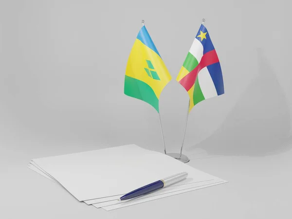中非共和国 圣文森特和格林纳丁斯协定旗帜 白色背景 3D渲染 — 图库照片
