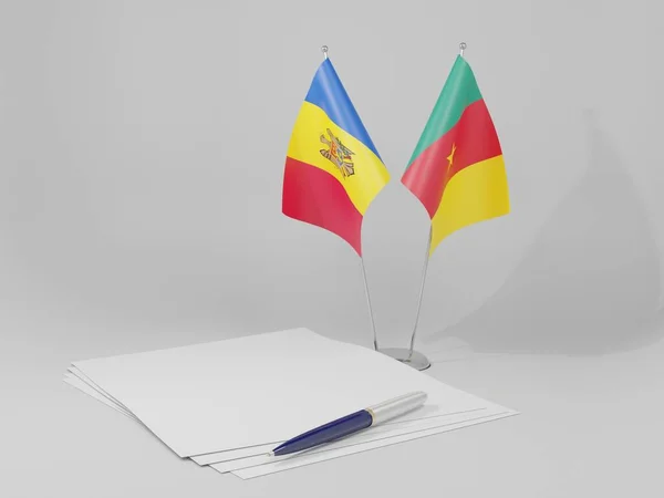 Camerún Banderas Del Acuerdo Moldavia Fondo Blanco Render —  Fotos de Stock