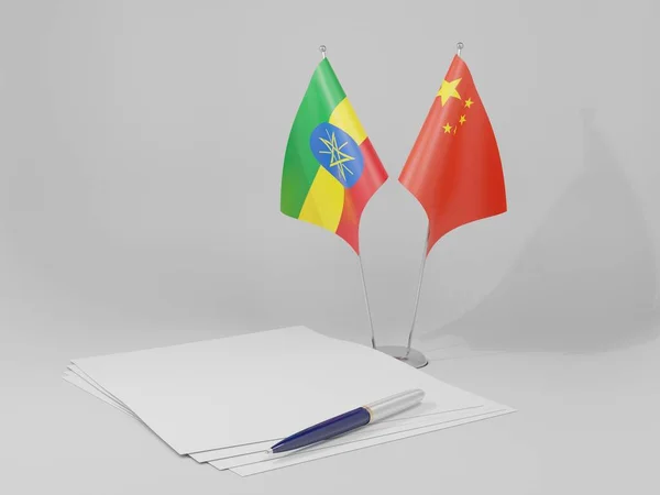 China Ethiopia Agreement Flags White Background Render — стокове фото