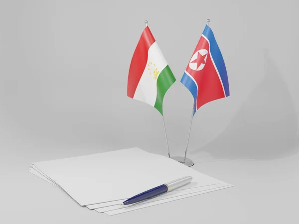 Nordkorea Tadschikistan Abkommen Flaggen Weißer Hintergrund Render — Stockfoto