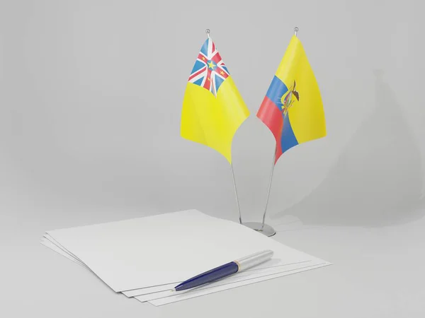 Ecuador Niue Agreement Flags Weißer Hintergrund Render — Stockfoto