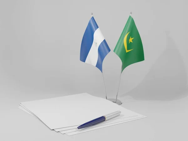 Mauritania Bandiere Dell Accordo Nicaragua Sfondo Bianco Render — Foto Stock