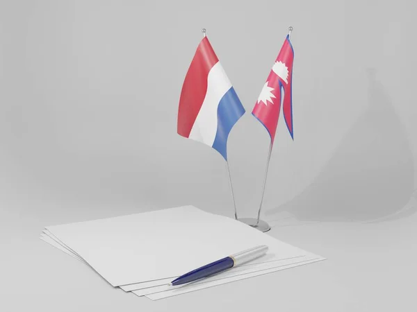 Drapeaux Accord Népal Pays Bas Fond Blanc Render — Photo