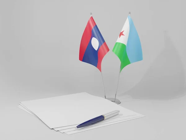 Dschibuti Laos Flaggen Weißer Hintergrund Render — Stockfoto