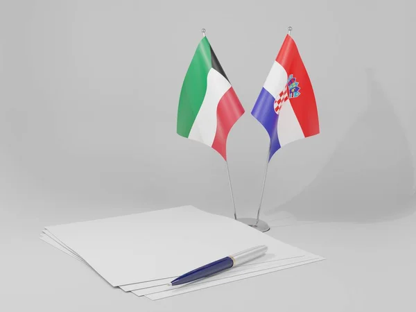 Croacia Banderas Del Acuerdo Kuwait Fondo Blanco Render —  Fotos de Stock