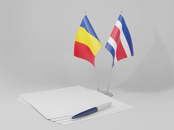 Costa Rica Drapeaux Accord Roumanie Fond Blanc Render — Photo