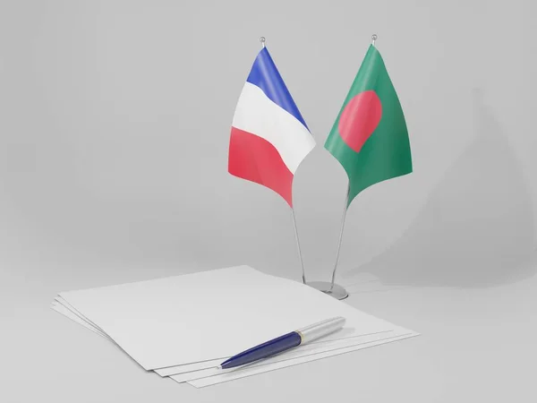Bangladesh França Acordo Bandeiras Fundo Branco Render — Fotografia de Stock
