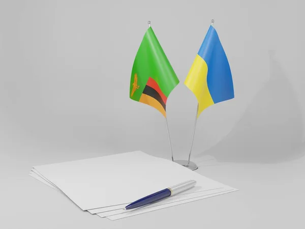 Ukraine Sambia Abkommen Flaggen Weißer Hintergrund Render — Stockfoto