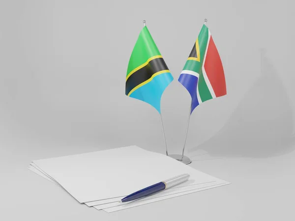 Sudafrica Bandiere Dell Accordo Tanzania Sfondo Bianco Render — Foto Stock