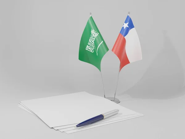Chile Saudi Arabien Abkommen Flaggen Weißer Hintergrund Render — Stockfoto