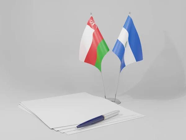Salvador Bandiere Dell Accordo Oman Sfondo Bianco Render — Foto Stock