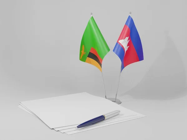 Cambodia Zambia Agreement Flags White Background Render — Stock Photo, Image