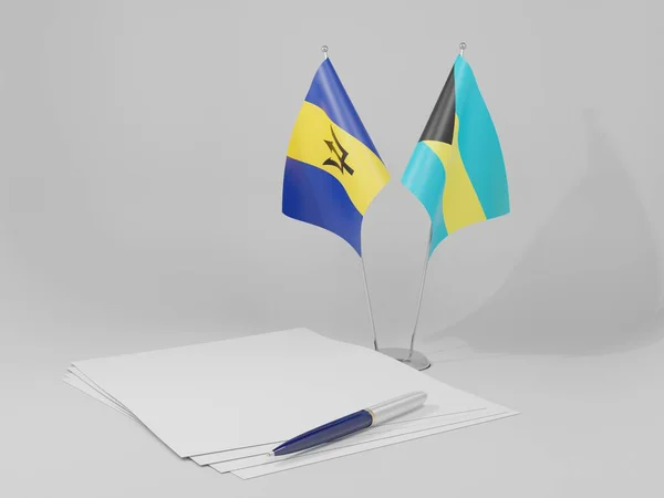 Bahamas Banderas Del Acuerdo Barbados Fondo Blanco Render —  Fotos de Stock