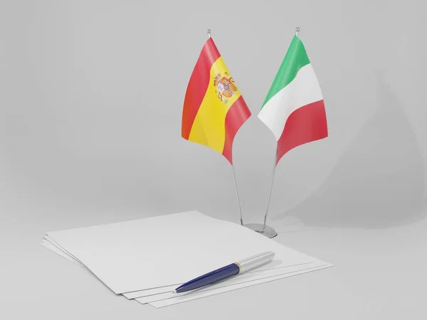 Italie Drapeaux Accord Espagne Fond Blanc Render — Photo