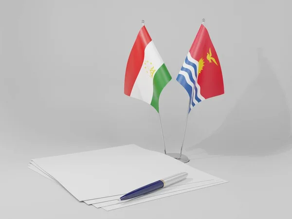 Kiribati Banderas Del Acuerdo Tayikistán Fondo Blanco Render — Foto de Stock
