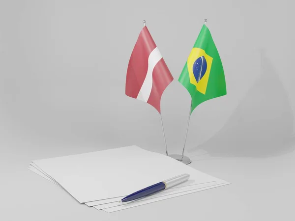 Brasil Banderas Del Acuerdo Letonia Fondo Blanco Render —  Fotos de Stock