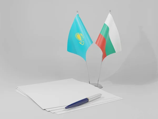 ブルガリア カザフスタン協定旗 白の背景 3Dレンダリング — ストック写真
