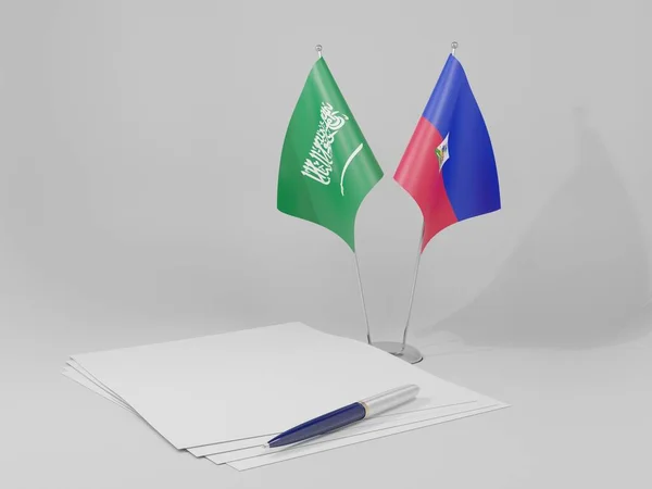 Αϊτή Σαουδική Αραβία Συμφωνία Σημαίες Λευκό Φόντο Render — Φωτογραφία Αρχείου