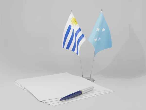 Micronésie Drapeaux Uruguay Accord Fond Blanc Render — Photo