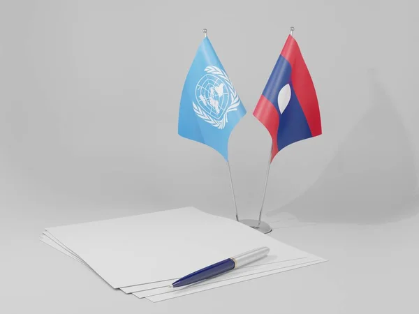 ラオス 国連合意の旗 白い背景 3Dレンダリング — ストック写真
