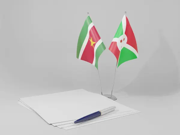 Burundi Banderas Del Acuerdo Surinam Fondo Blanco Render — Foto de Stock