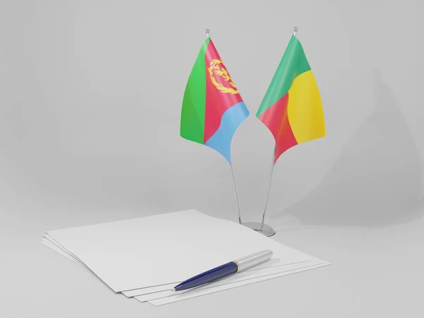 Μπενίν Ερυθραία Συμφωνία Σημαίες Λευκό Φόντο Render — Φωτογραφία Αρχείου