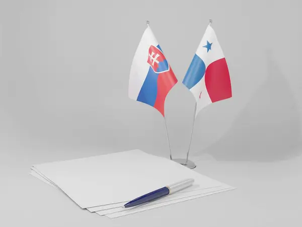Panama Drapeaux Accord Slovaquie Fond Blanc Render — Photo