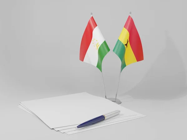 Gana Acordo Tajiquistão Bandeiras Fundo Branco Render — Fotografia de Stock