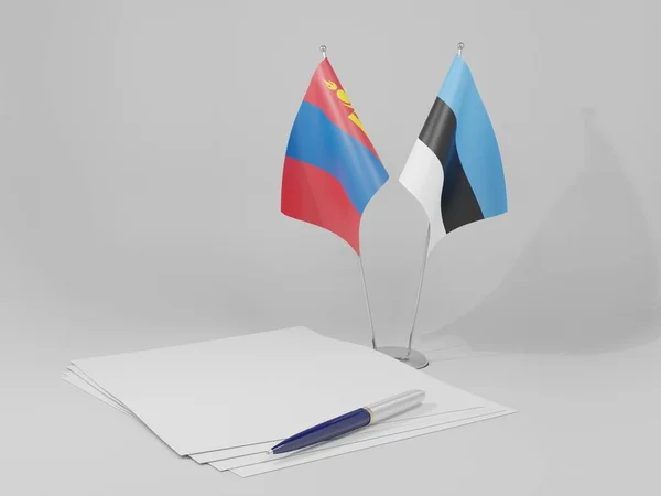 Estonie Drapeaux Accord Mongolie Fond Blanc Render — Photo