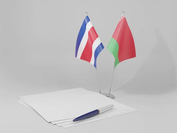 Bielorrússia Costa Rica Bandeiras Acordo Fundo Branco Render — Fotografia de Stock