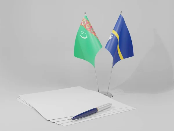 Ναούρου Τουρκμενιστάν Σημαίες Συμφωνίας Λευκό Φόντο Render — Φωτογραφία Αρχείου