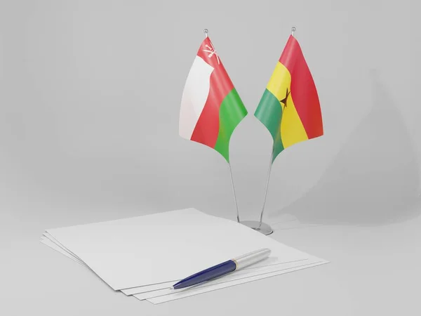 Ghana Flagi Porozumienia Omanu Białe Tło Render — Zdjęcie stockowe