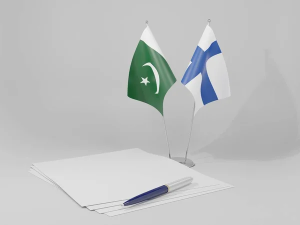 Φινλανδία Πακιστάν Σημαίες Συμφωνίας Λευκό Φόντο Render — Φωτογραφία Αρχείου