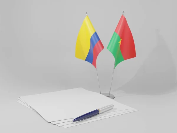 Μπουρκίνα Φάσο Κολομβία Σημαίες Συμφωνία Λευκό Φόντο Render — Φωτογραφία Αρχείου