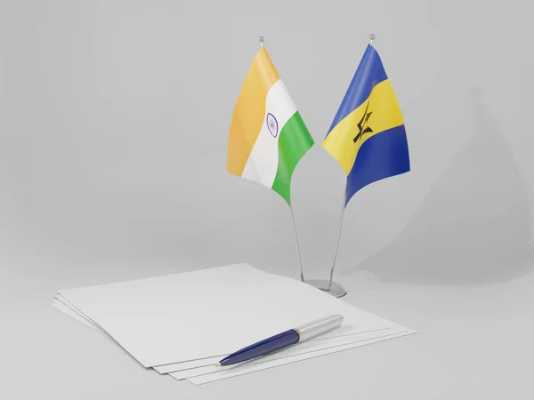 Barbados India Megállapodás Zászlók Fehér Háttér Render — Stock Fotó