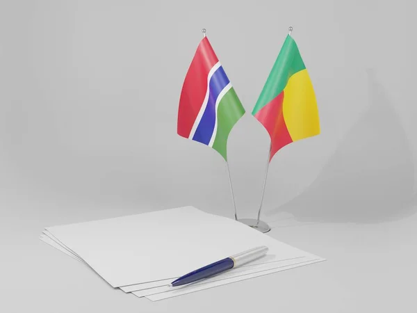 Drapeaux Accord Bénin Gambie Fond Blanc Render — Photo