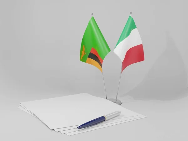 Itália Acordo Zâmbia Bandeiras Fundo Branco Render — Fotografia de Stock