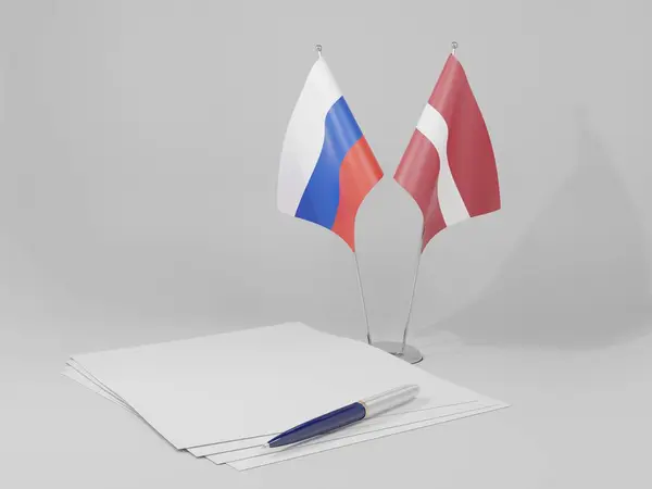 Lettonia Bandiere Dell Accordo Russia Sfondo Bianco Render — Foto Stock