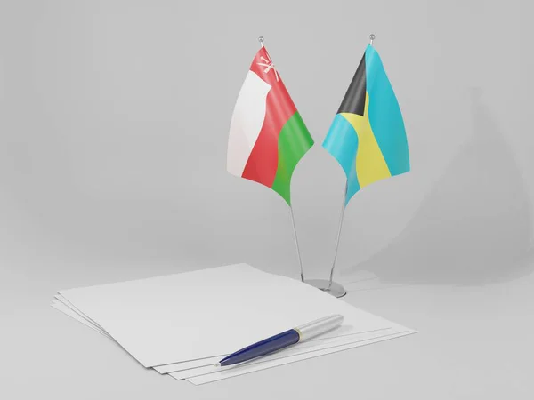 Bahamas Oman Drapeaux Accord Fond Blanc Render — Photo