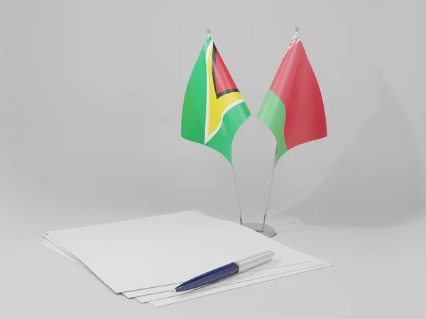 Belarus Guiana Acordo Bandeiras Fundo Branco Render — Fotografia de Stock