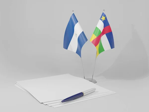 Repubblica Centrafricana Accordo Nicaragua Bandiere Sfondo Bianco Render — Foto Stock