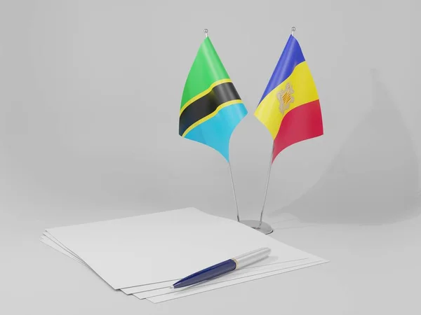 Andorra Tanzanya Anlaşması Bayrakları Beyaz Arkaplan Render — Stok fotoğraf