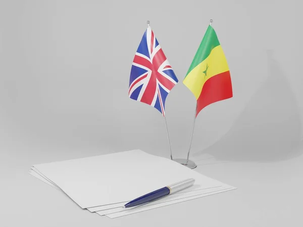 Senegal Banderas Del Acuerdo Del Reino Unido Fondo Blanco Render — Foto de Stock