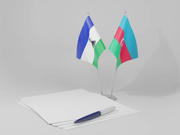 Azerbaijão Bandeiras Acordo Lesoto Fundo Branco Render — Fotografia de Stock