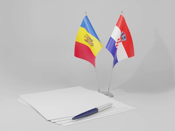 Croatie Drapeaux Accord Moldavie Fond Blanc Render — Photo