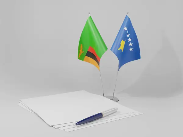 Drapeaux Accord Kosovo Zambie Fond Blanc Render — Photo