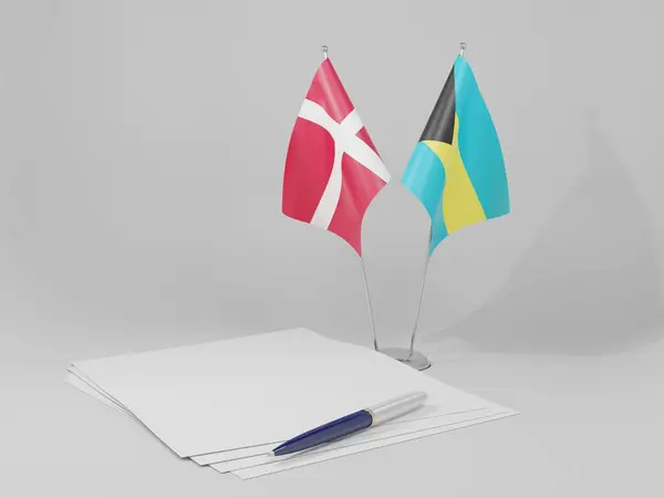 Μπαχάμες Δανία Συμφωνία Σημαίες Λευκό Φόντο Render — Φωτογραφία Αρχείου