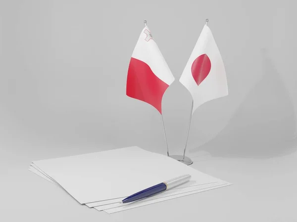 Japão Malta Acordo Bandeiras Fundo Branco Render — Fotografia de Stock