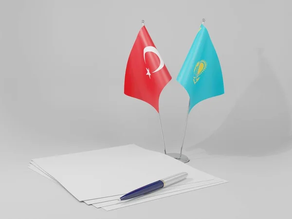 Kazakhstan Drapeaux Accord Turquie Fond Blanc Render — Photo