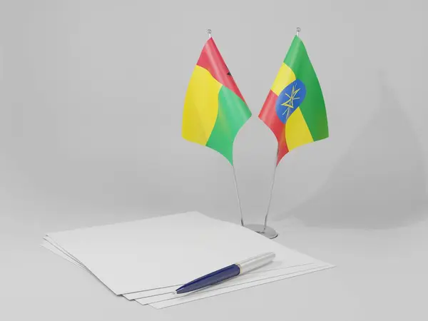 Ethiopie Drapeaux Accord Guinée Bissau Fond Blanc Render — Photo